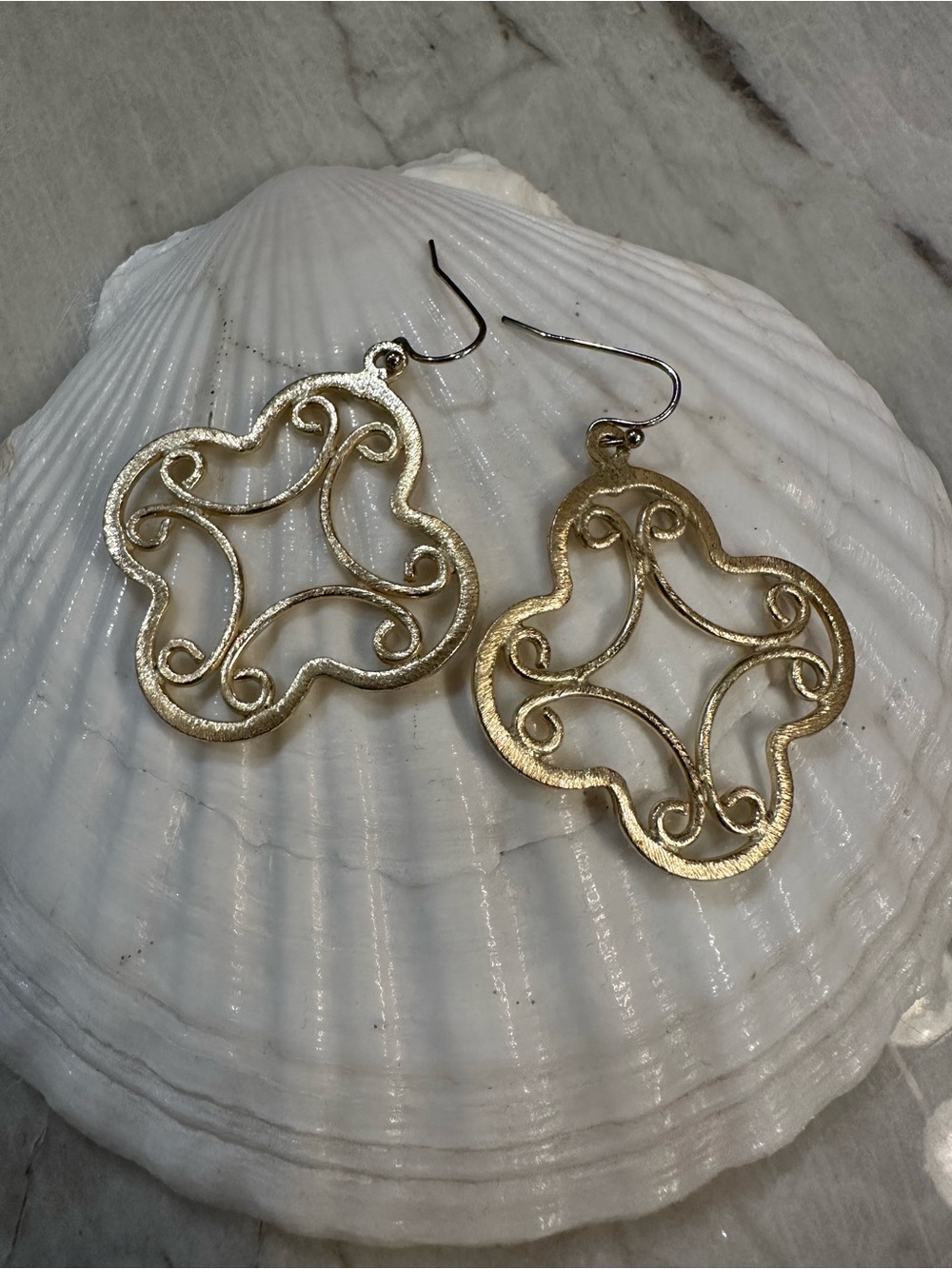 Gold Filigree Clover Drop Earrings